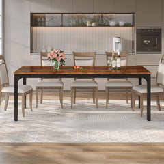 Tribesigns Eettafel, industriële keukentafel voor 6 - 8 personen, 200 x 70 x 75 cm, rechthoekige eettafel met robuuste metalen poten, voor eetkamer, keuken, woonkamer, rustiek bruin