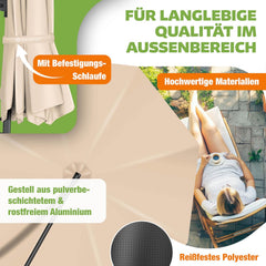 KESSER® Parasol, zweefparasol, SUN rond XL Ø330 cm, 7-voudig verstelbaar, draaibaar, kantelbaar, groot, 360 graden draaibaar, tuinscherm met zwengel, zonbescherming UV50+, incl. windscherm & afdekking