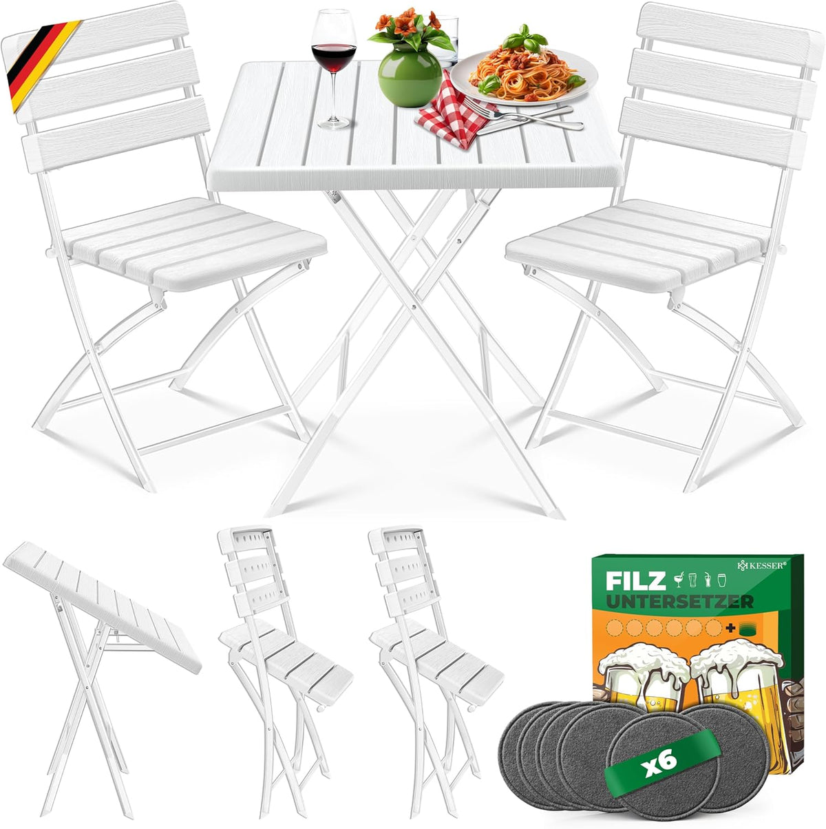 KESSER® Bistroset 2 Persoons - Tuinstoelen - Tuinset - Wit