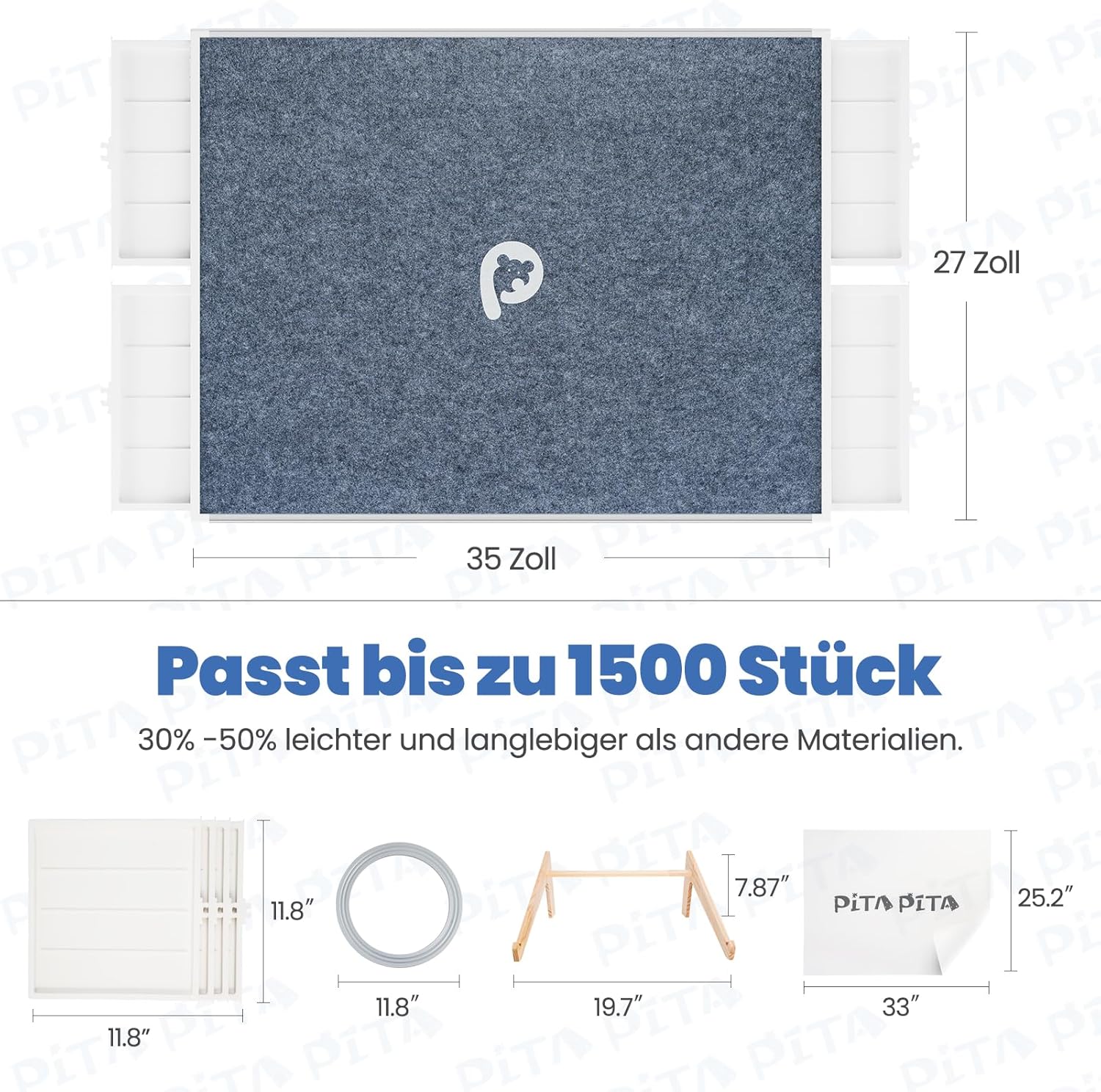 PITAPITA Puzzelplank, 1500 stukjes, draaibaar puzzelblad met laden en deksel, draagbare puzzeltafel voor volwassenen en kinderen, 88,6 x 68,6 cm, draagbare puzzeltafel, design