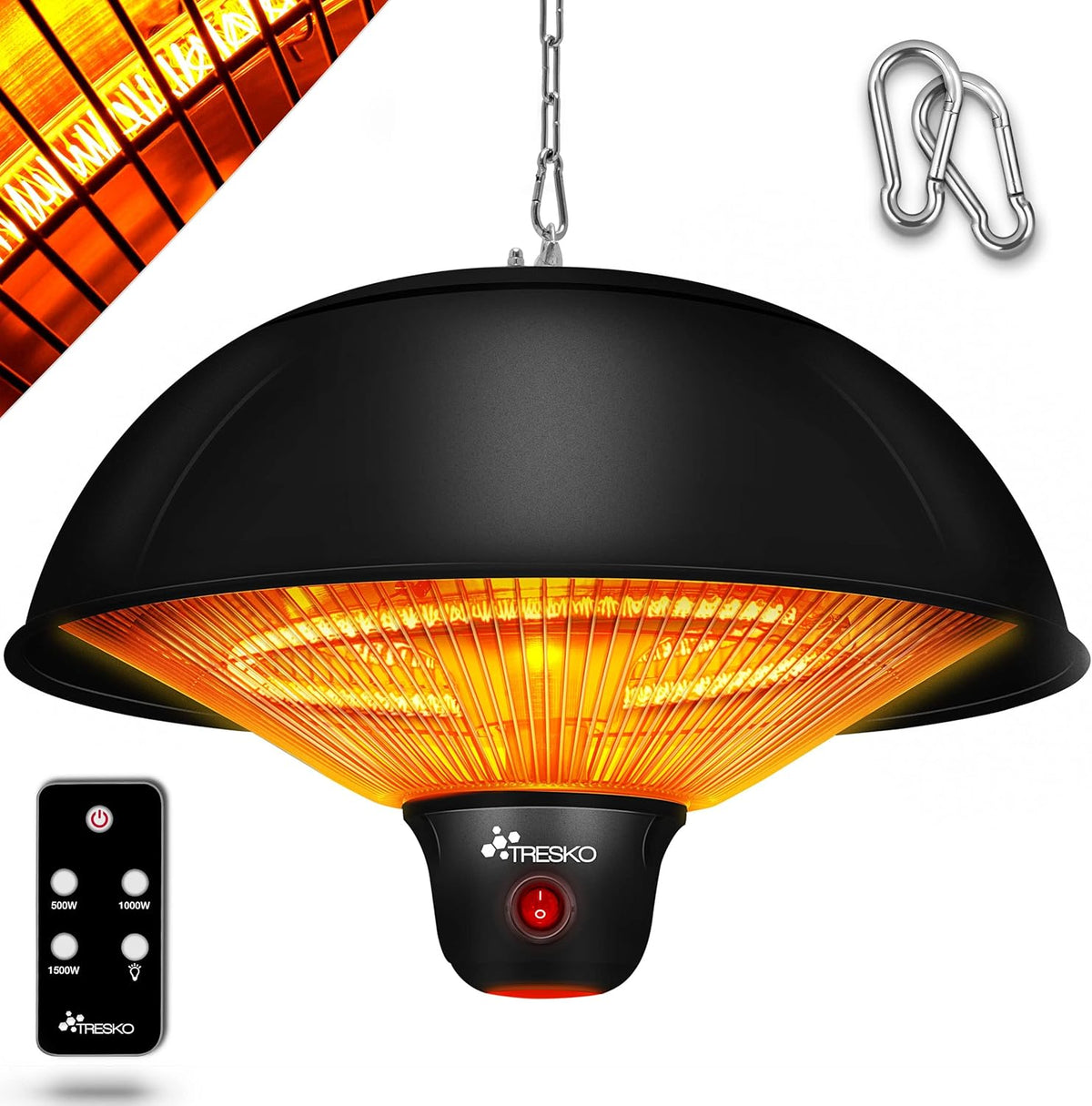 Terrasverwarmer - Infrarood Verwarming - Elektrisch - Heater - 1500W - Zwart - TRESKO®