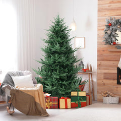 COSTWAY Kunstkerstboom met verlichting, 210 cm, dennenboom met 340 warmwitte ledlampen en 8 lichtmodi, kerstboom met scharnierstructuur, kunstboom voor thuis, groen