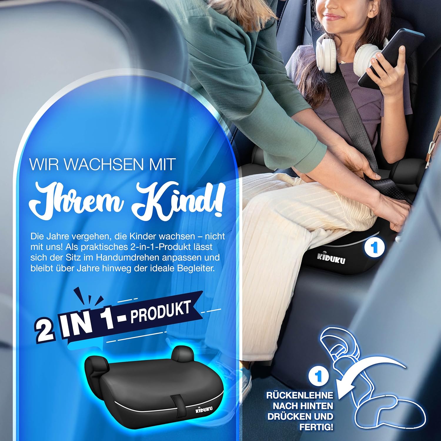 KIDUKU® Autostoeltje - Kinderzitje - Veiligheidsgordel - Zwart
