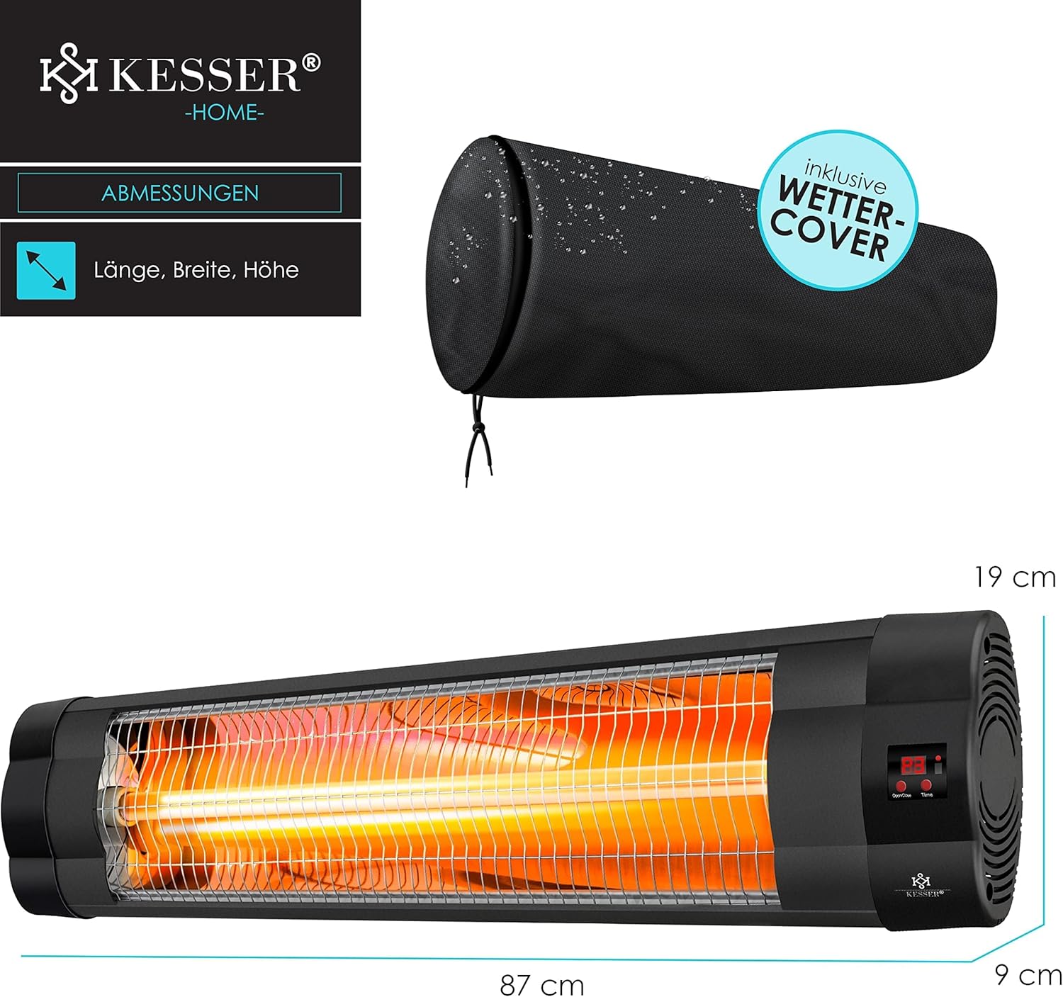 KESSER® Terrasverwarmer - Draaibaar - Verstelbaar - 2500W - Zwart