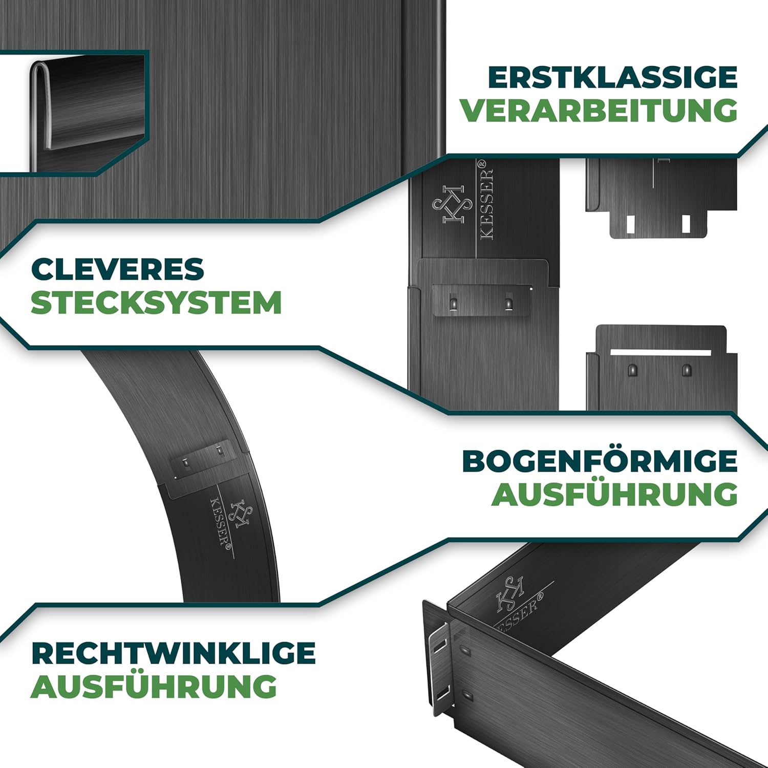 KESSER® Gazonrand - Tuinrand - 5 stuks - 100x18cm - Zwart •