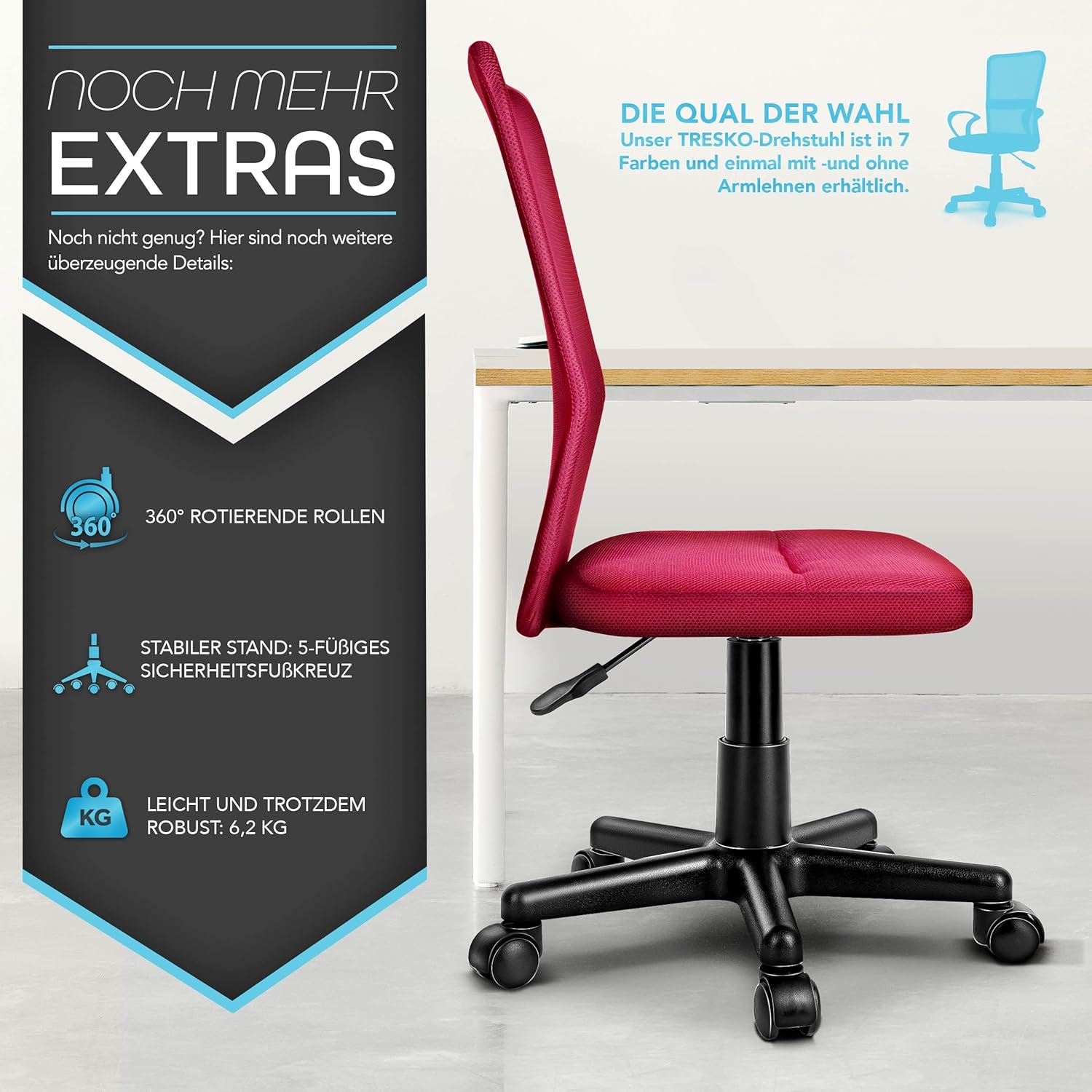 Ergonomische Bureaustoel - Verstelbaar - Rood - TRESKO