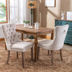 Eetkamerstoelen - Set van 2 - Met Rugleuning - Fluweel - Beige - Kelodan