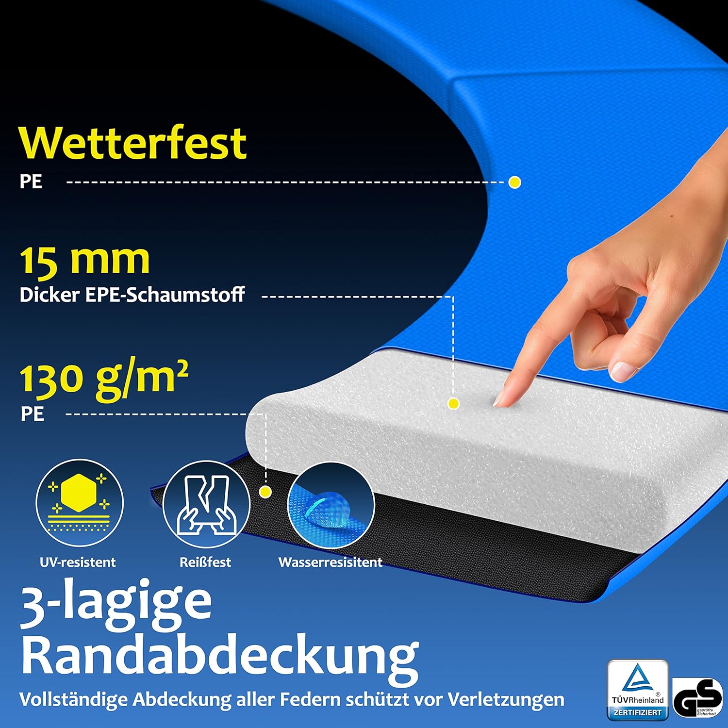 KESSER® Trampoline Ø305 cm - Veiligheidsnet en Ladder - tot 150 kg belasting - Blauw