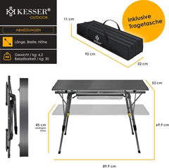 KESSER® Campingtafel Opvouwbaar - Verstelbaar - 90x53cm - Antraciet