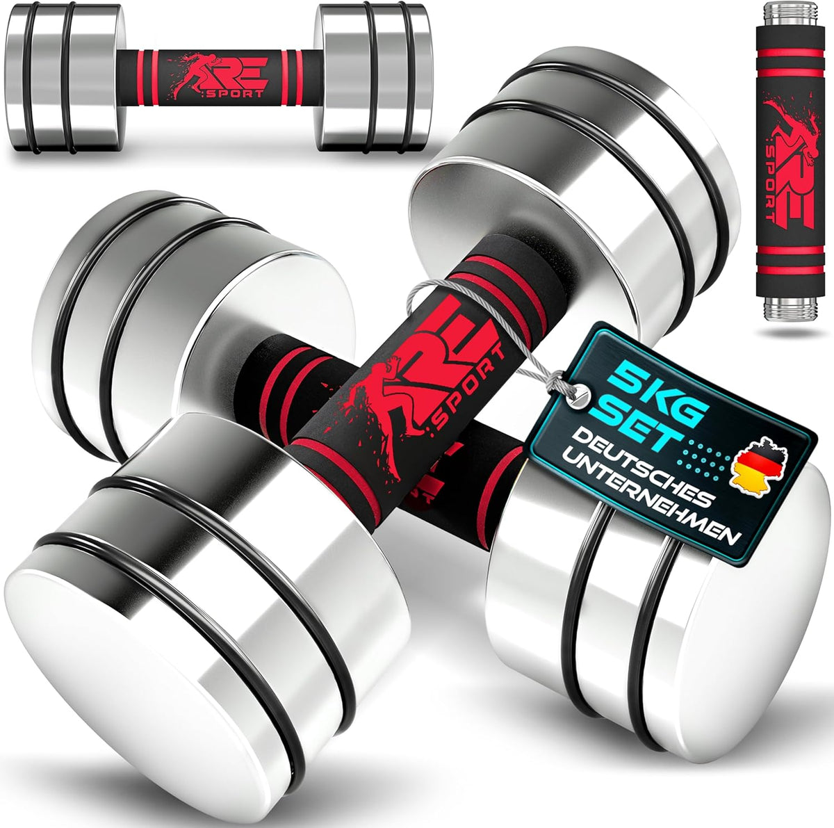 Dumbells set - Gewichten set - Halterset - Gietijzer - 2x5 kg - Zilver - RE:SPORT