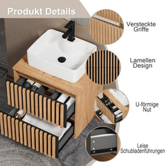 UEV Wastafelonderkast voor gastentoilet, kleine badkamer, zonder wastafel, 61 cm, badkamerkast, badkamerkast, wastafelonderkast hangend, wastafel voldoende opbergruimte ruimtebesparend natuur