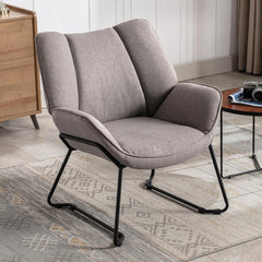 WAHSON Fauteuil woonkamer lounge stoel moderne leesstoel gestoffeerde oorfauteuil met metalen poten voor slaapkamer/woonkamer, linnen, grijs