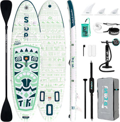 FunWater Stand-Up Paddleboard, TIKI Paddleboard voor volwassenen, 3,20 m lang, met extra breed, groot, antislip EVA-dek, inclusief hoogwaardige SUP-accessoires zoals een dubbelzijdige peddel en een schouderriem voor de SUP-drager.