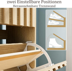 UEV Schoenenkast met 4 kleppen, hout, smalle schoenenkast, schoenenkast met kantelbeveiliging, schoenopslag, halcommode, schoenenrek, hal, verstelbare scheidingswanden voor verschillende soorten