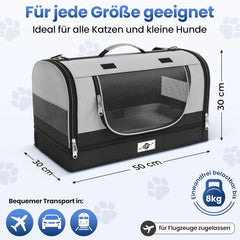 Smart-Planet® Transporttas katten en honden met afneembare bodem, opvouwbare transportbox tot 8 kg, 50 x 30 x 30 cm, met draagriem voor vakantie, reizen en dierenarts