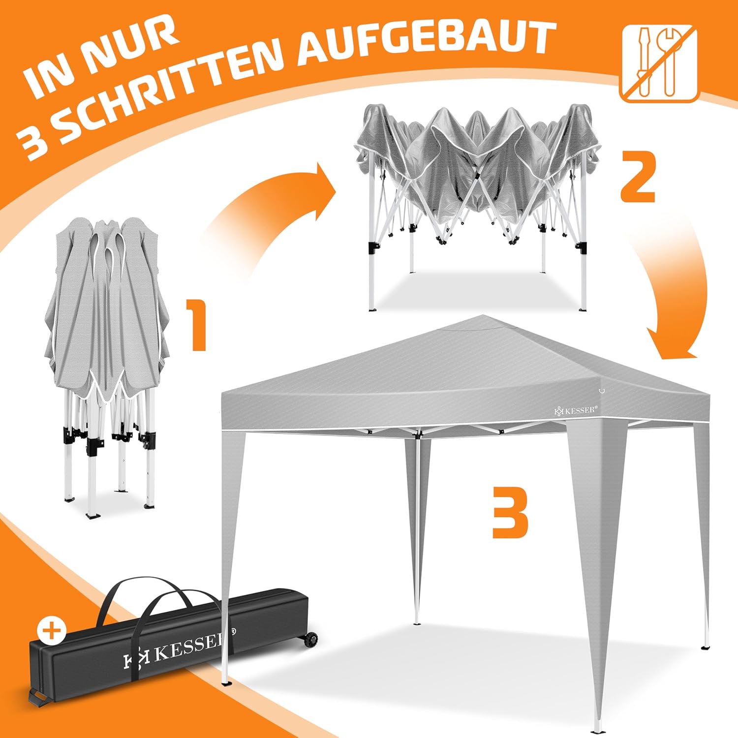 Partytent - opvouwbaar - 3x3 m - Paviljoen - Grijs - KESSER®