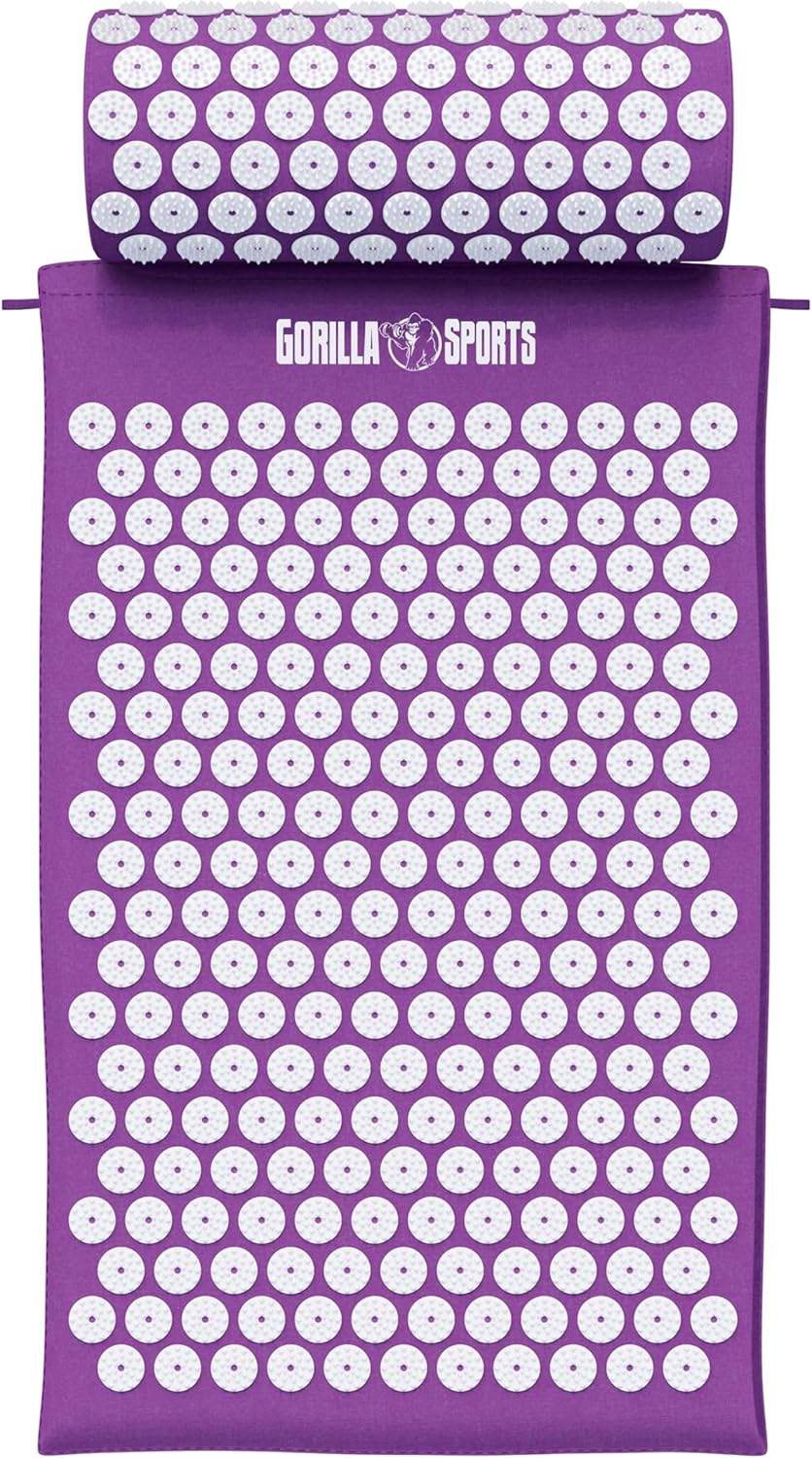 GORILLA SPORTS® Acupressuurmat, met ergonomische kussen en draagtas, 68 x 42 x 2,5 cm, wasbaar, van katoen, kleurkeuze, massagemat, nagelmat, acupunctuurmat