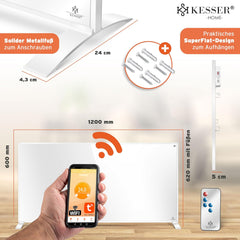 KESSER® Infraroodverwarming, energiebesparend, infrarood staand apparaat en wandmontage, elektrische verwarming, 700 W, met afstandsbediening, thermostaat en app-bediening, elektrisch