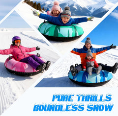 Set van 3 opblaasbare PVC-sneeuwbanden van 91 cm (36 inch) voor volwassenen en kinderen - Familie-sneeuwslee-set voor buiten in de winter met verdikte harde bodem en handvatten voor veilig winterplezier in de sneeuw.