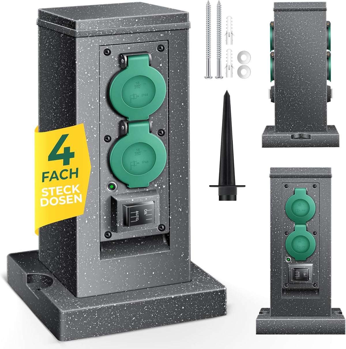 KESSER® Tuincontactdoos - 4 stopcontacten - IP44 - Antraciet