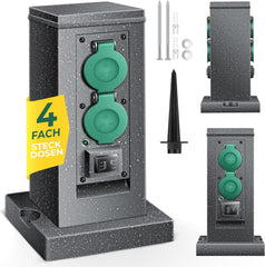 KESSER® Tuincontactdoos - 4 stopcontacten - IP44 - Antraciet