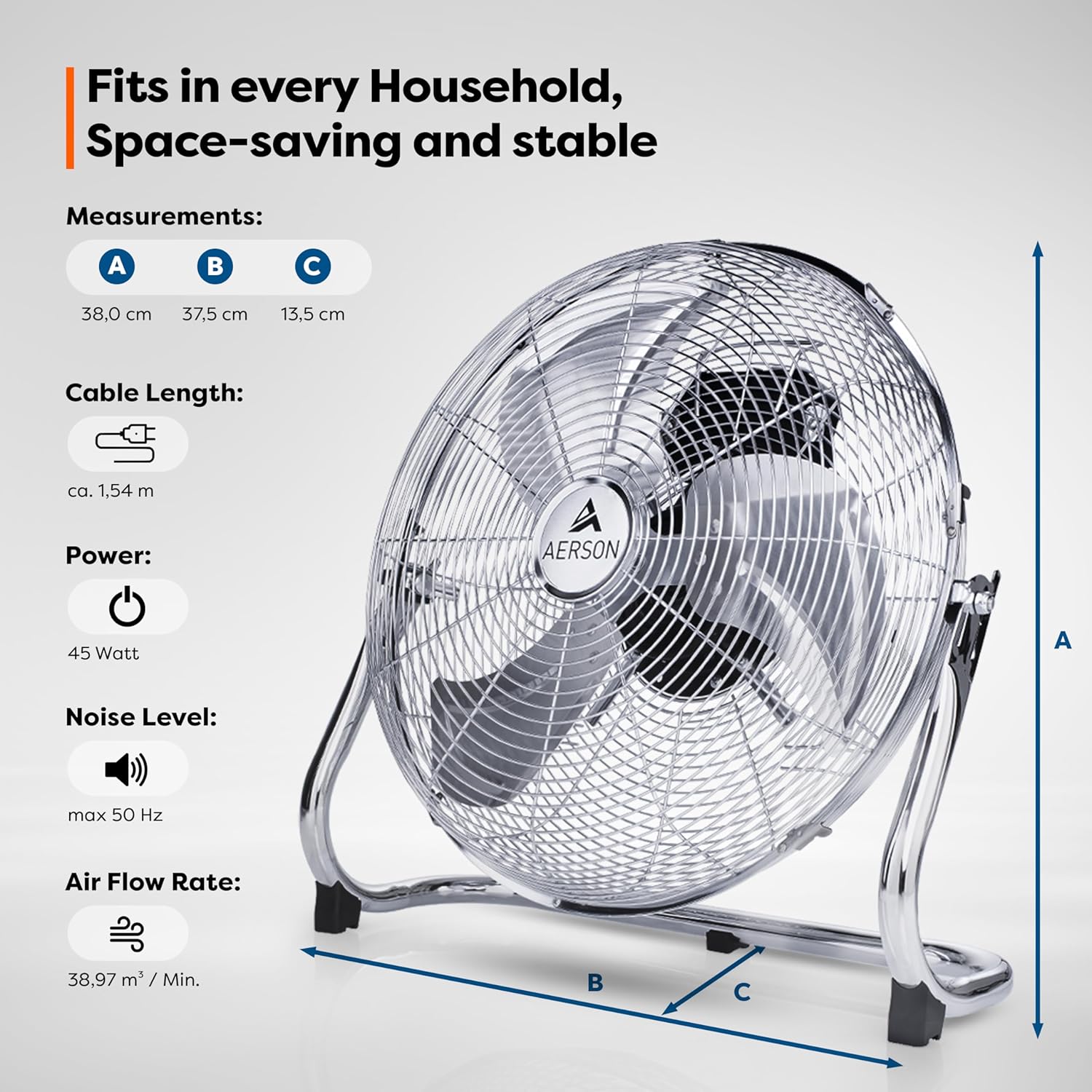Aerson Vloerventilator - 30cm - 3 standen - 55W - Zilver