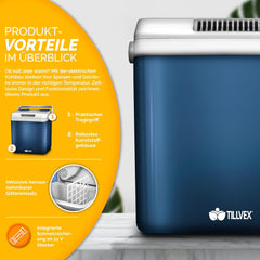 Tillvex® Elektrische Koelbox – 32L – 12V&  230V Stekker – Blauw