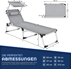 Ligbed - Ligstoel - Zonnebed - Opvouwbaar - Grijs - KESSER®
