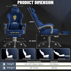 Ergonomische Bureaustoel -  Office Chair - Gamestoel - Volwassenen - Blauw - Ferghana