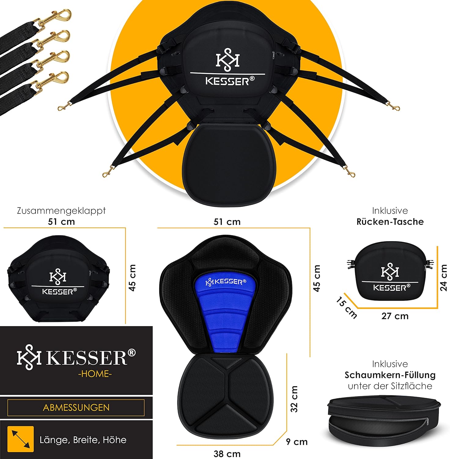 KESSER® Kajakzitting - voor SUP Board - 32x38cm - Rugleuning 51x45cm