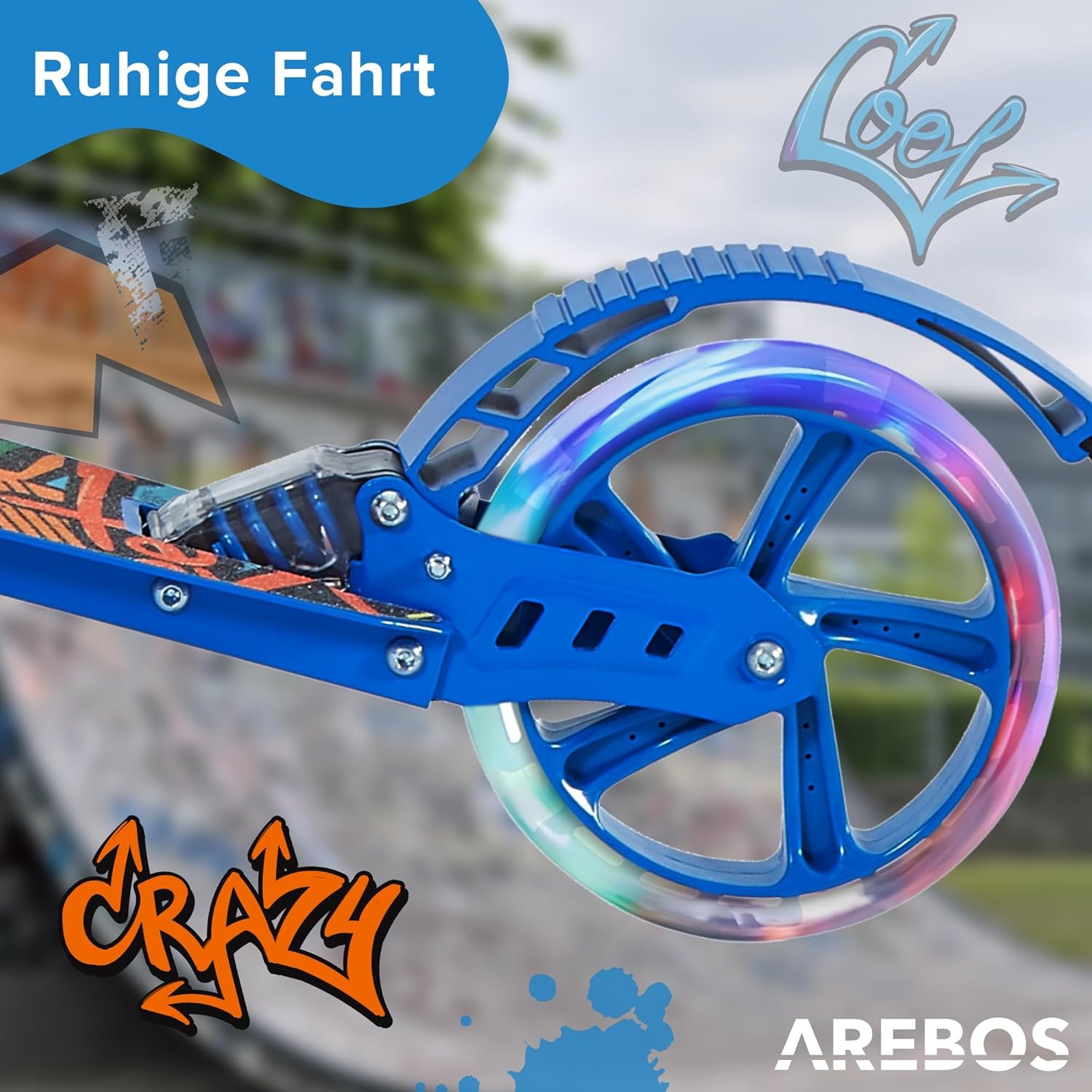 Kinderstep - LED Wielen - Verstelbaar - Vouwbaar - Blauw - Arebos