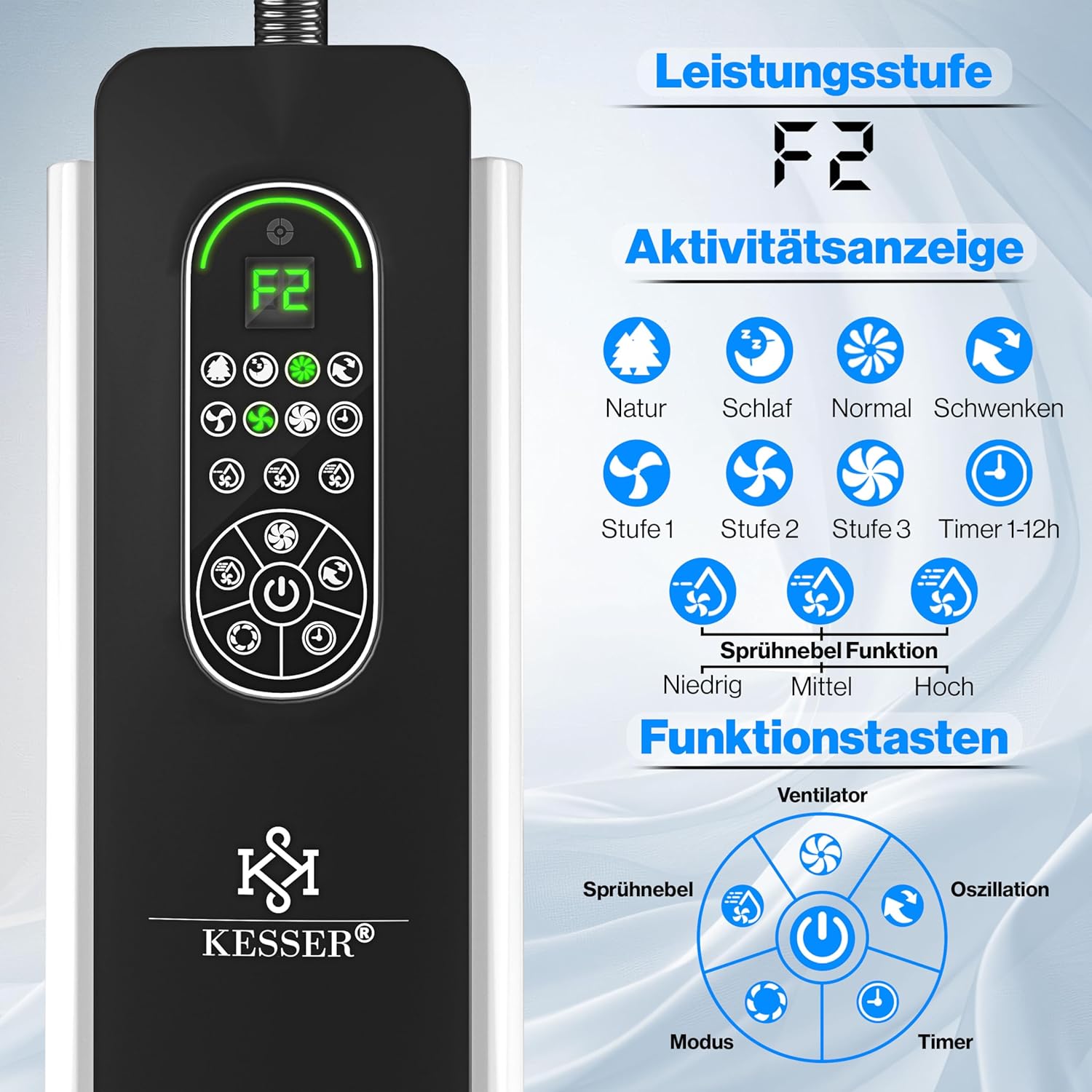KESSER® Staande ventilator - Statiefventilator - Mist Ventilator