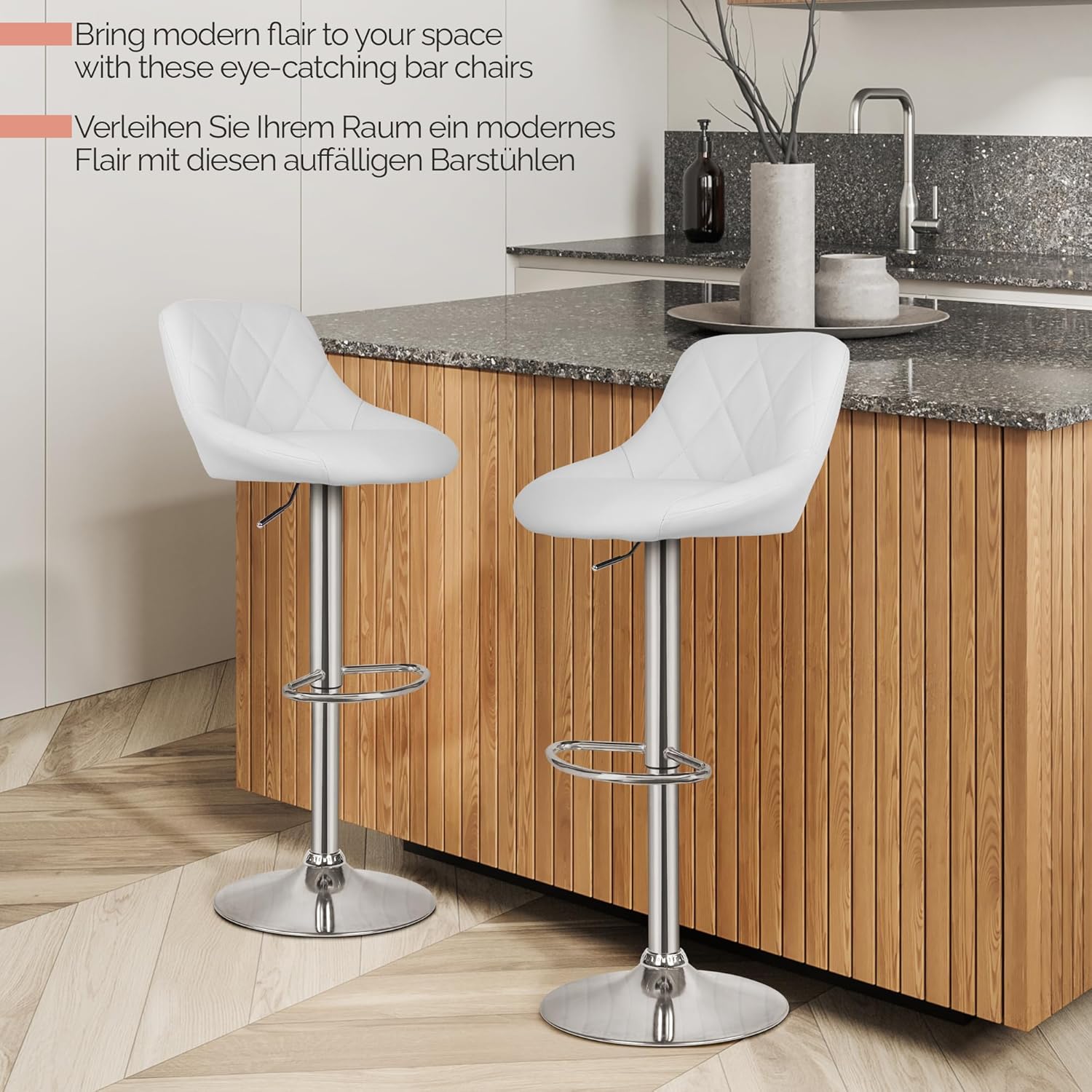 MIADOMODO® Barkruk - set van 2 in hoogte verstelbaar, rugleuning, voetensteun, 360 graden draaibaar, staal, kunstleer, gevoerd, met/zonder armleuning - barstoel, barstoel, barstoel, keukenstoelen