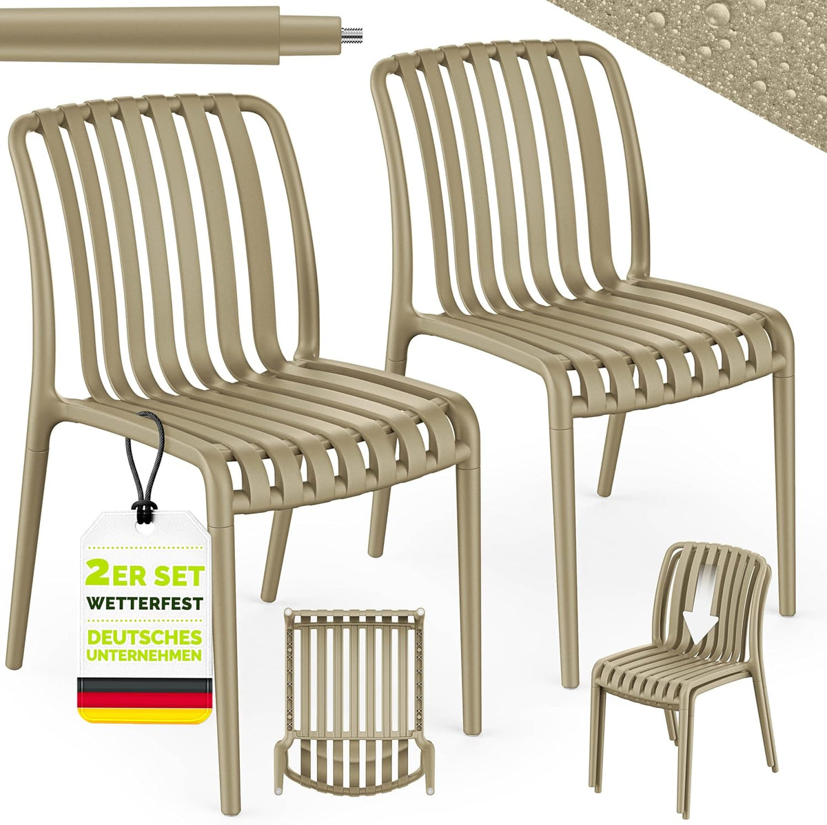 tillvex® Tuinstoelen, 2-delige set, stapelbaar, weerbestendig, tot 120 kg belastbaar, tuinstoelen, outdoor, terrasstoel, tuinmeubelen, balkon, tuin, terras