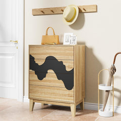 GOOBUY Commode met 4 lades, commode met onregelmatig golfpatroon, dressoir voor woonkamer, slaapkamer, hal, 60x35x82cm, natuurlijke afwerking