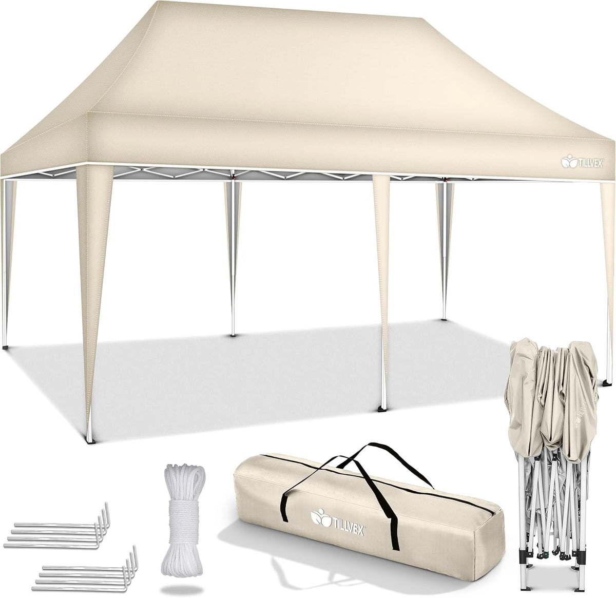 Partytent - opvouwbaar - 3x6 m - Paviljoen - Beige - Tillvex®