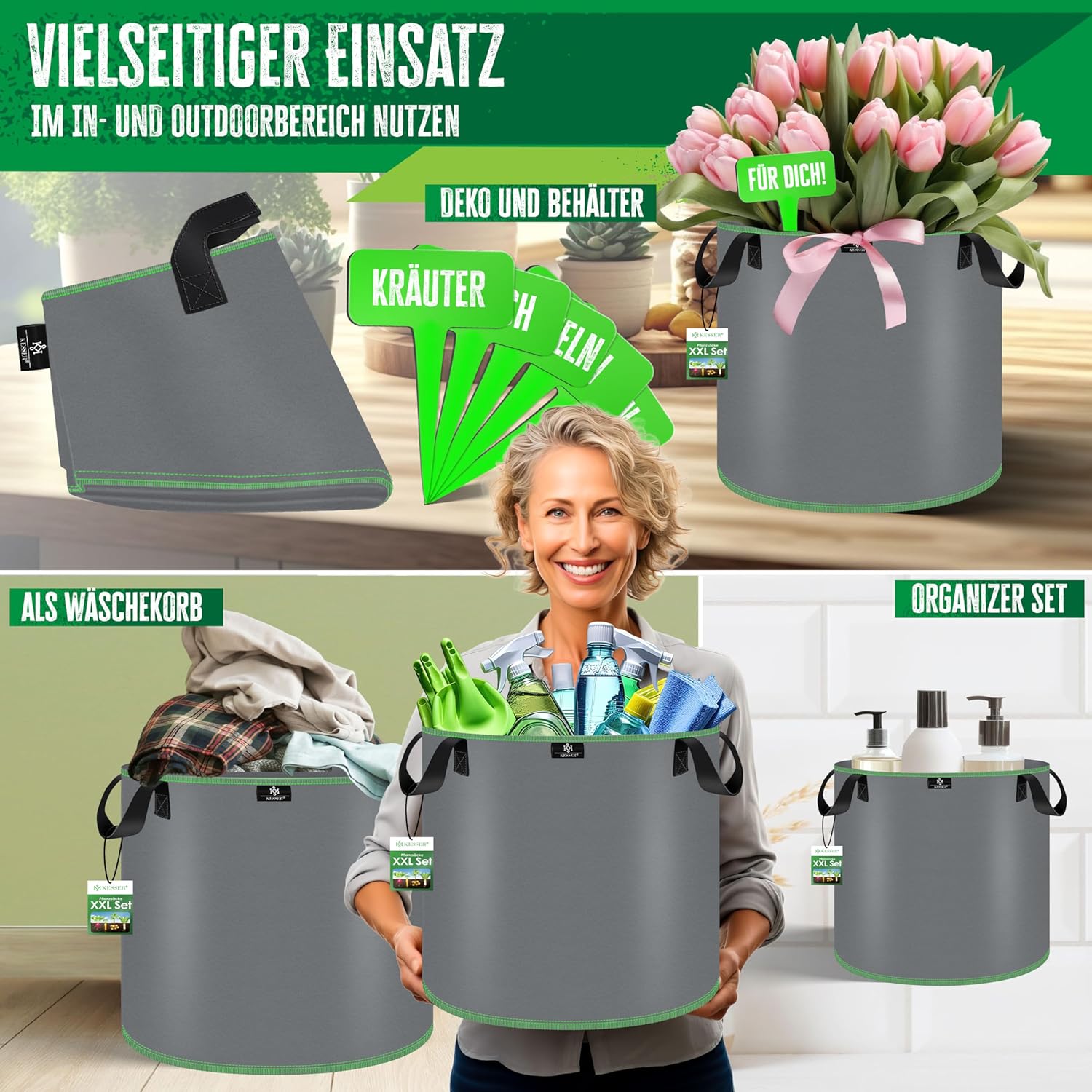 KESSER® 5x Plantenzak - 20L - Plantenzakken - Grijs