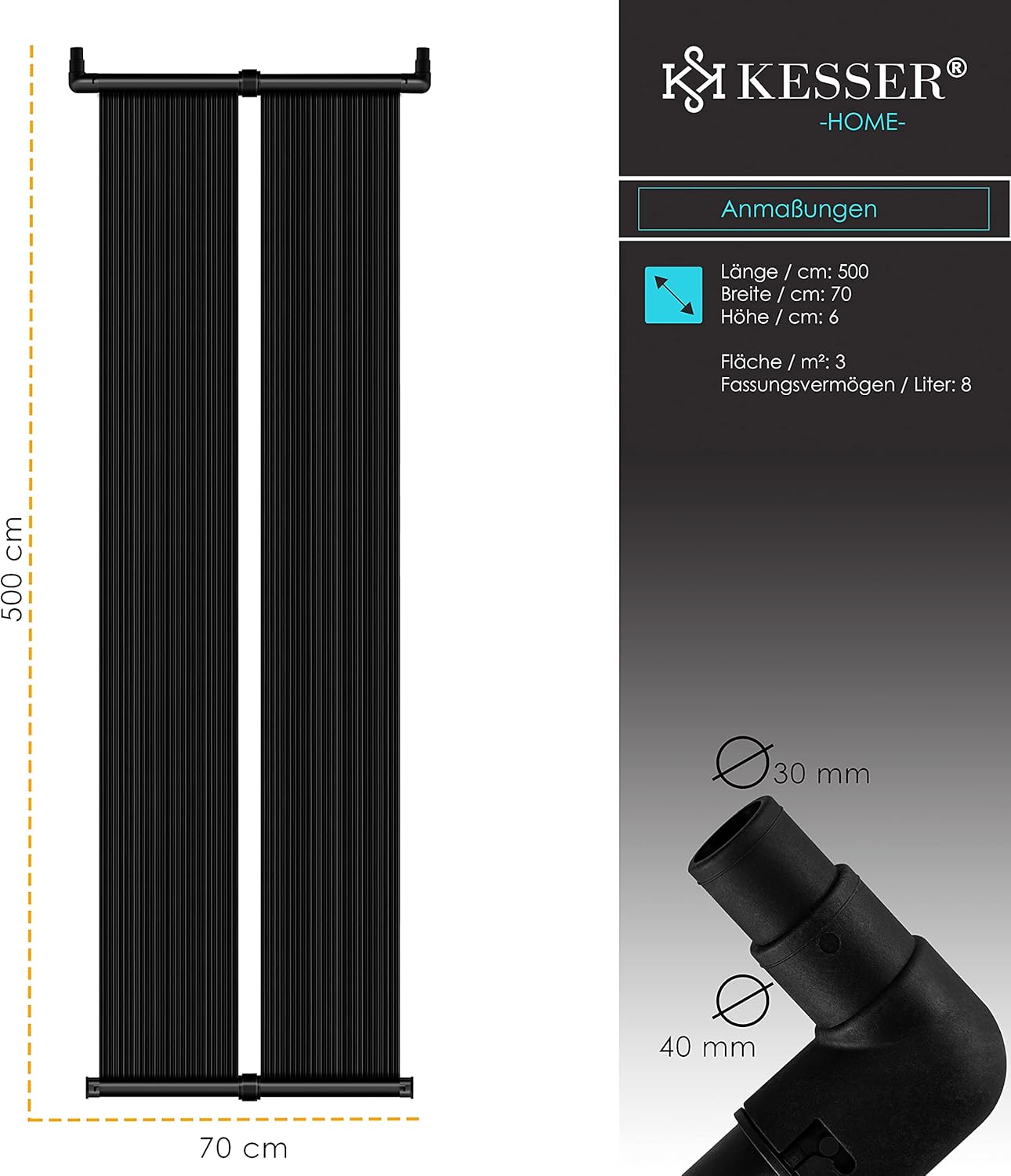 KESSER® Solar mat - Zwembadverwarming - 500x70cm - Zwart
