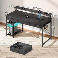 Gaming bureau - Gaming desk - Gaming tafel - 137x90 cm - Zwart - Rolanstar