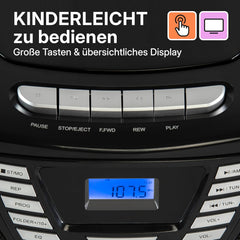 Blaupunkt B 120 BK Draagbare cd-speler met bluetooth, cassetterecorder, audioboek-functie, met USB, klein, AUX-in, PLL FM-radio, met cd-speler, zwart