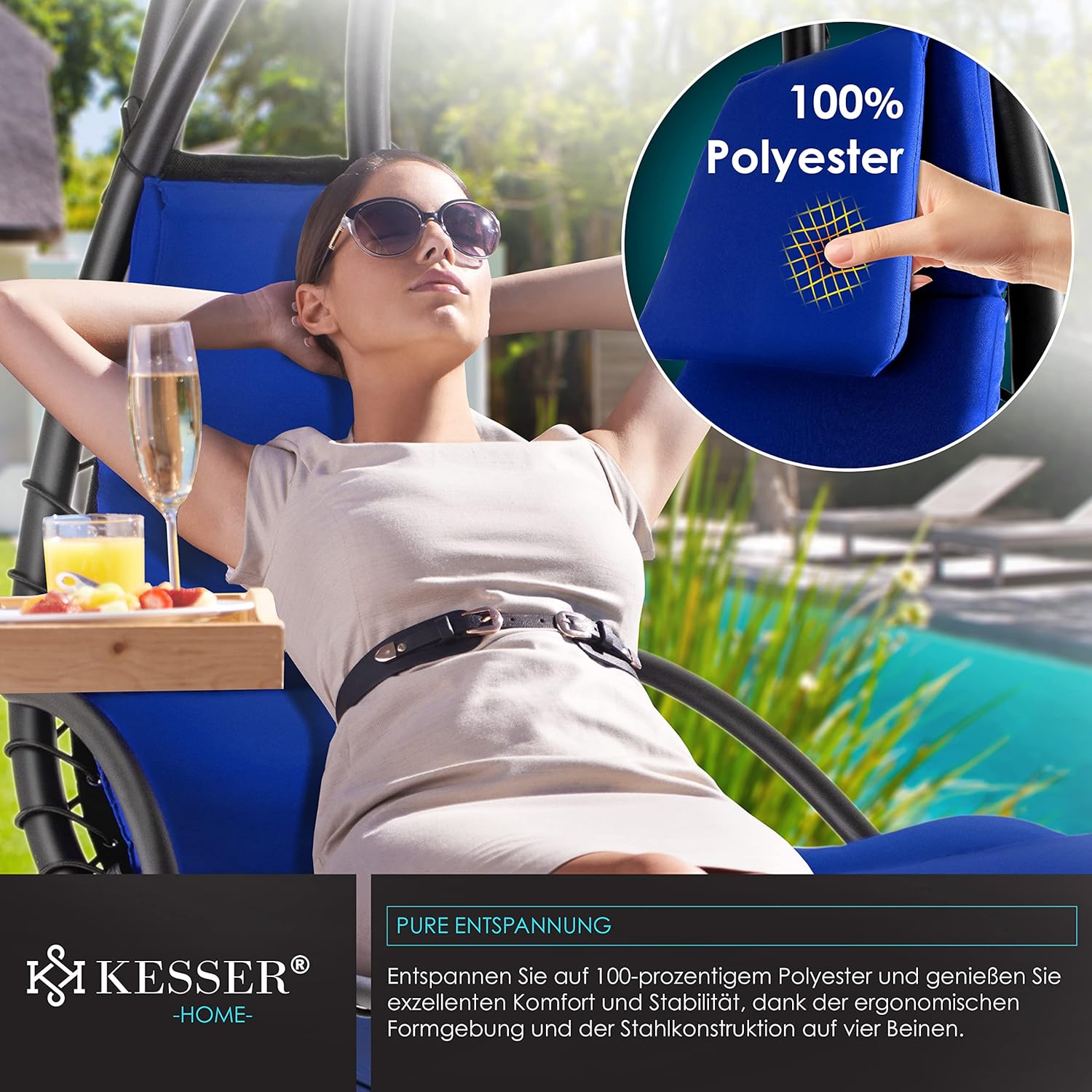 Kesser® Hangstoel - Ligstoel - Ligbed - 200x194x100cm - Blauw