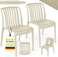 tillvex® Tuinstoelen, 2-delige set, stapelbaar, weerbestendig, tot 120 kg belastbaar, tuinstoelen, outdoor, terrasstoel, tuinmeubelen, balkon, tuin, terras, beige