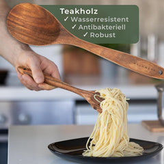 WALDWERK Keukenhulpset van hout - 9-delig met grilltang, garde, spatel, lepel en pastaschepper - kookgerei