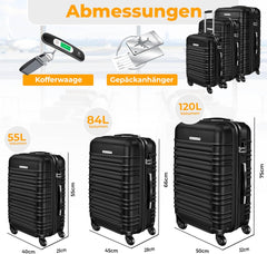 Kofferset - 3 delig - Trolley - Reiskofferset - Zwart - KESSER®
