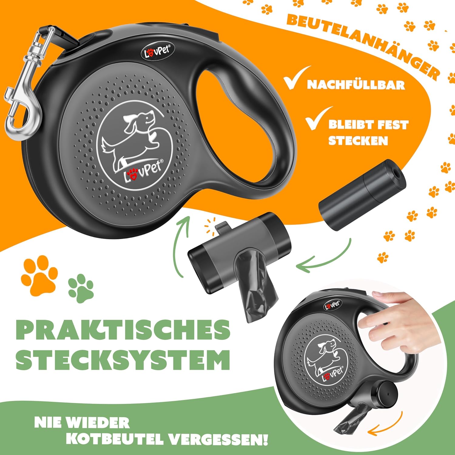 Lovpet® Hondenriem - Rollijn - 8 meter - Antislip - Grijs