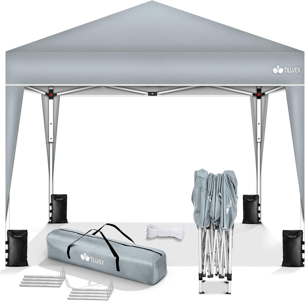 tillvex Paviljoen, 3 x 3 m, waterdicht, set van 4 zandzakken, pop-up vouwpaviljoen, stabiel en in hoogte verstelbaar, tuintent, uv-bescherming 50+, partytent met tas voor tuin, grijs
