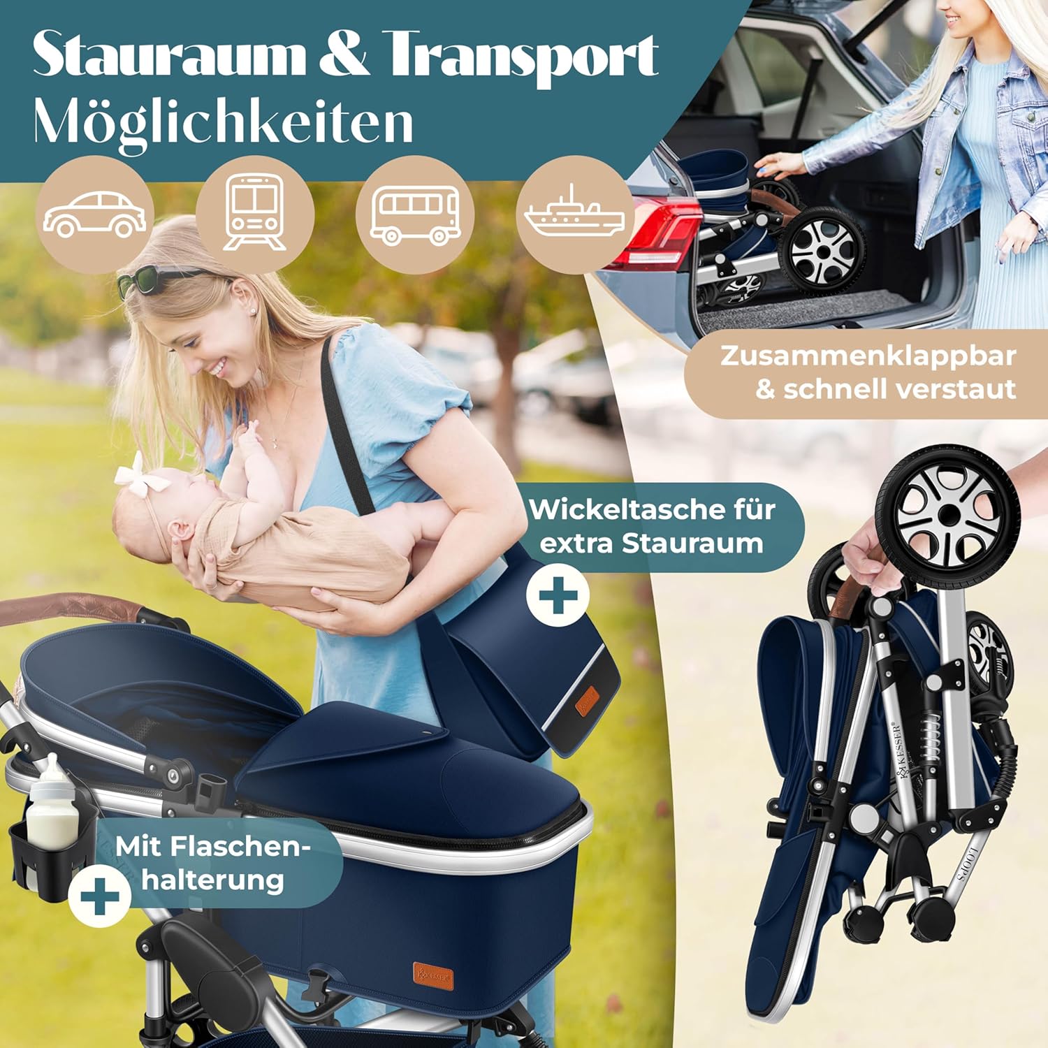 Kinderwagen 3 in 1 - Buggy - Wandelwagen - Kinderbuggy - Blauw - KESSER®