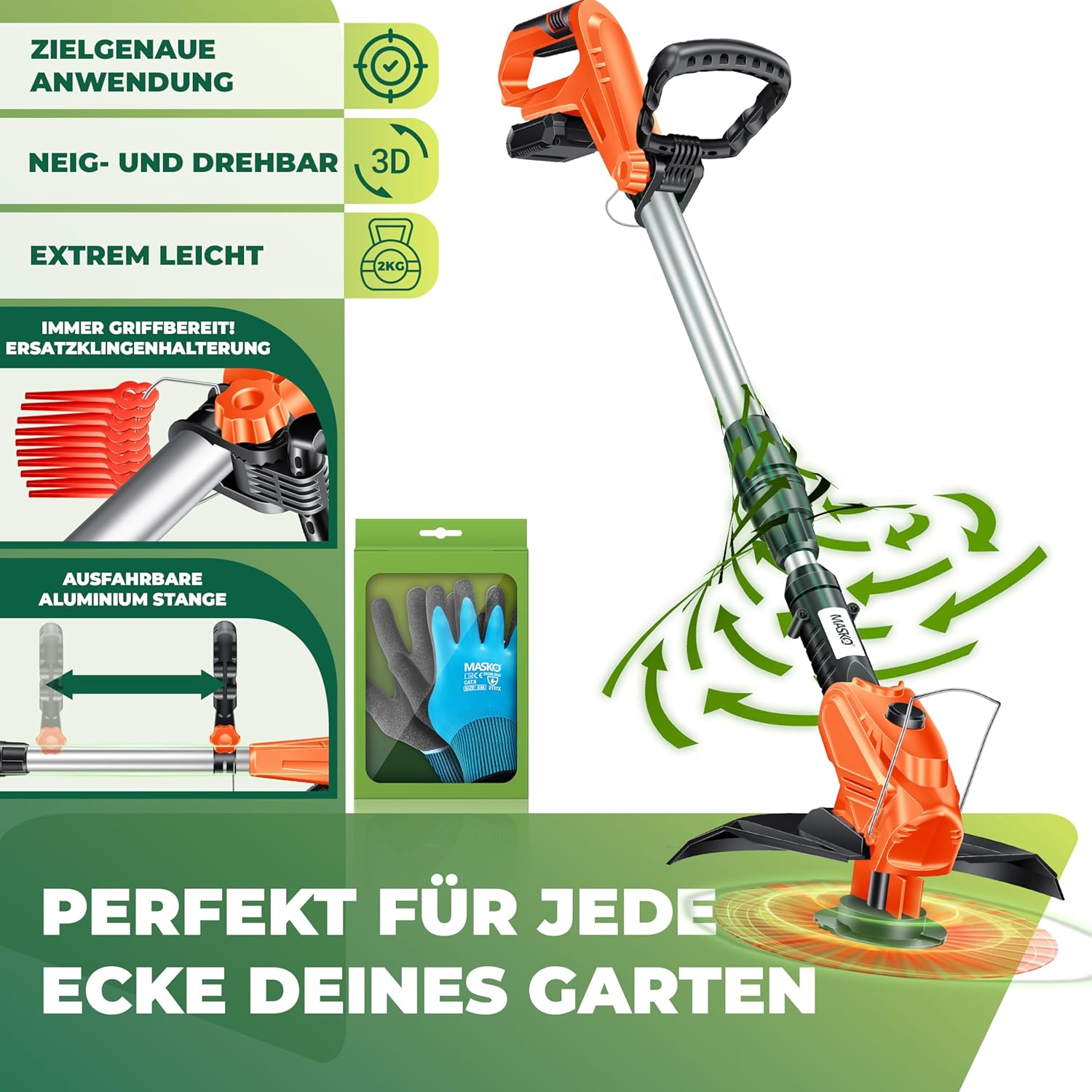 MASKO® Grastrimmer op accu - Bosmaaier - Oranje