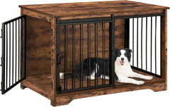 Hzuaneri Hondenbench, 100 cm, hondenbox voor thuis, schuifdeuren, 2 deuren, moderne houten hondenbox voor binnen, voor kleine, middelgrote, grote honden, hondenkooi voor thuis, 100 x 60 x 68 cm