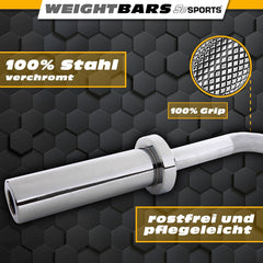 ScSPORTS® SZ stang - 120 cm, 30/50 mm, tot 110 kg belastbaar, gekarteld, chroom, zilver - lange halterstang, curlstang, curlstang, curlstang, SZ-curlstang